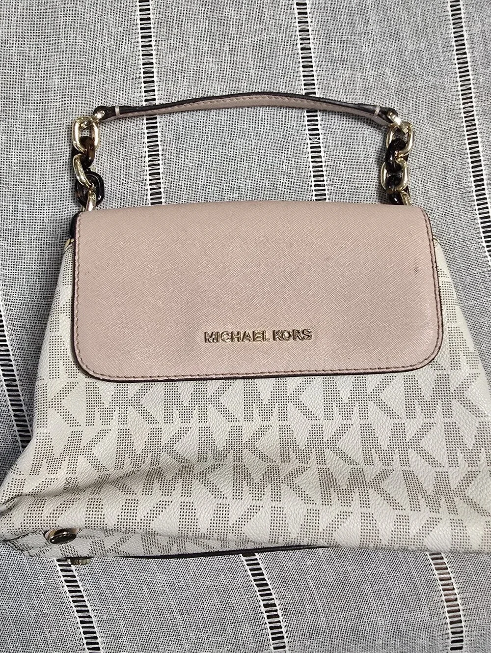 Michael Kors Pale Pink Logo-Print Shoulder Bag with Gold Accents